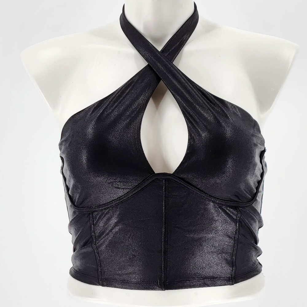 Women's halter crop top black new